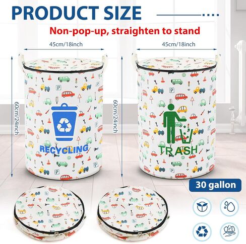 2 Pcs 30 Gallon Collapsible Pop up Trash Can Portable Camping Garbage Can with Zippered Lid Rv Reusable Camping Trash Bag Laundry Hamper for Camping Yard Waste Bag Leaf Bag Toy Bin in Saudi Arabia