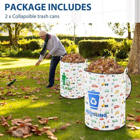 2 Pcs 30 Gallon Collapsible Pop up Trash Can Portable Camping Garbage Can with Zippered Lid Rv Reusable Camping Trash Bag Laundry Hamper for Camping Yard Waste Bag Leaf Bag Toy Bin in Saudi Arabia