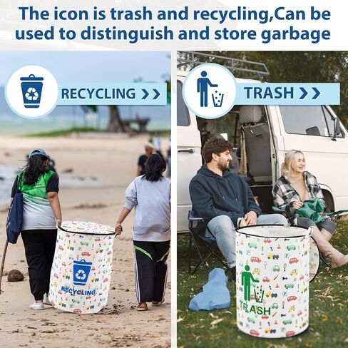 2 Pcs 30 Gallon Collapsible Pop up Trash Can Portable Camping Garbage Can with Zippered Lid Rv Reusable Camping Trash Bag Laundry Hamper for Camping Yard Waste Bag Leaf Bag Toy Bin in Saudi Arabia
