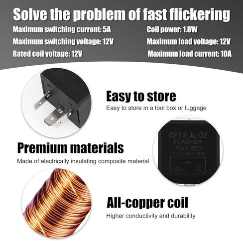 CF13 LED Flasher Relay for Turn Signal, 12V Universal Car Blinker Relay for Fixing Hyper Flash & Turn Signal Flickering, Compatible with Cars Trucks SUVs Accessories in Kuwait