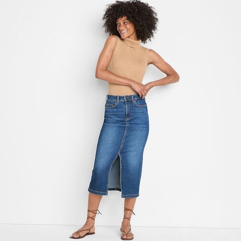 Lands' End Women's Soft Denim Midi Column Skirt in Saudi Arabia