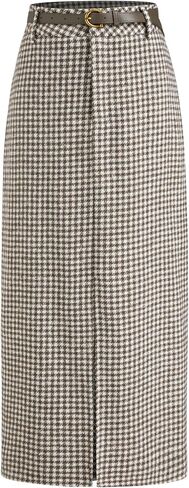 تنانير نبيذ التفاح للنساء تنانير منقوشة مع مزيج من القطن حزام منتصف الخصر تنورة طويلة تنورة طويلة in Kuwait