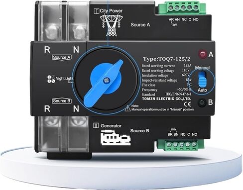 Din Rail ATS 110V 120V Dual Power Automatic Transfer Electrical Selector Switch Uninterrupted 2P 63A 100A 125A(100A) in Saudi Arabia
