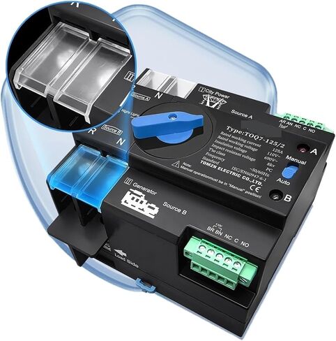 Din Rail ATS 110V 120V Dual Power Automatic Transfer Electrical Selector Switch Uninterrupted 2P 63A 100A 125A(100A) in Saudi Arabia