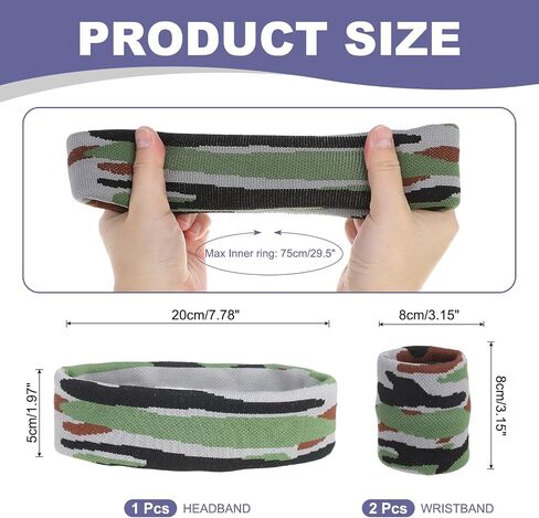 MECCANIXITY Sweat Band Set Sports Terry Cloth Headband Wristband Set Moisture Wicking Sweat Absorbing Head Band for Women Men Workout Exercise (Striped Camouflage) in Saudi Arabia