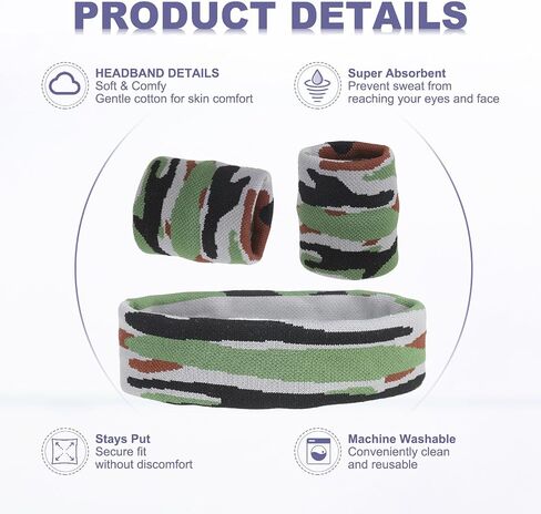 MECCANIXITY Sweat Band Set Sports Terry Cloth Headband Wristband Set Moisture Wicking Sweat Absorbing Head Band for Women Men Workout Exercise (Striped Camouflage) in Saudi Arabia