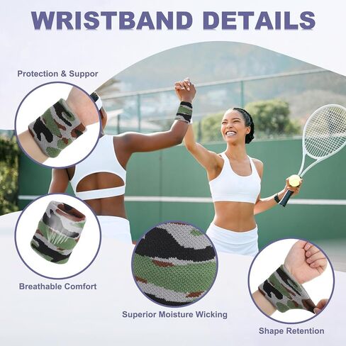 MECCANIXITY Sweat Band Set Sports Terry Cloth Headband Wristband Set Moisture Wicking Sweat Absorbing Head Band for Women Men Workout Exercise (Striped Camouflage) in Saudi Arabia