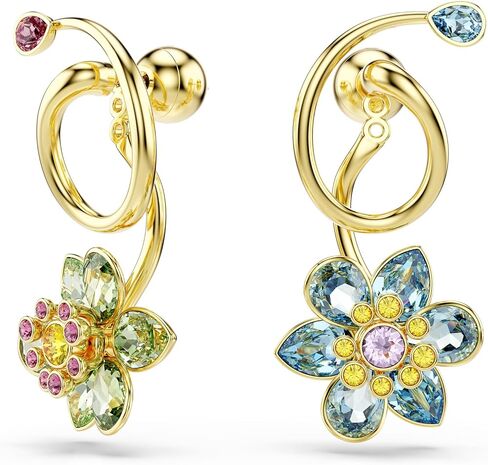 Swarovski Idyllia drop earrings, Asymmetrical design, Mixed cuts, Flower, Multicolored, Gold-tone finish in Saudi Arabia