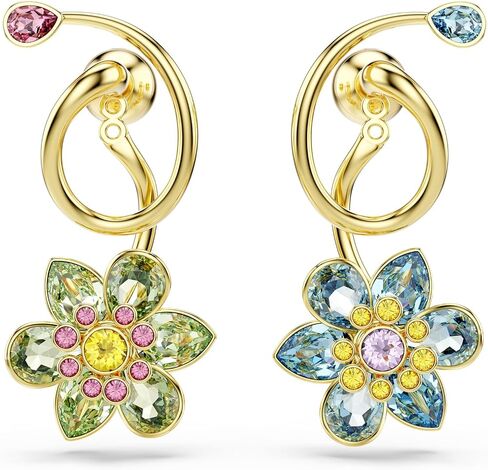 Swarovski Idyllia drop earrings, Asymmetrical design, Mixed cuts, Flower, Multicolored, Gold-tone finish in Saudi Arabia