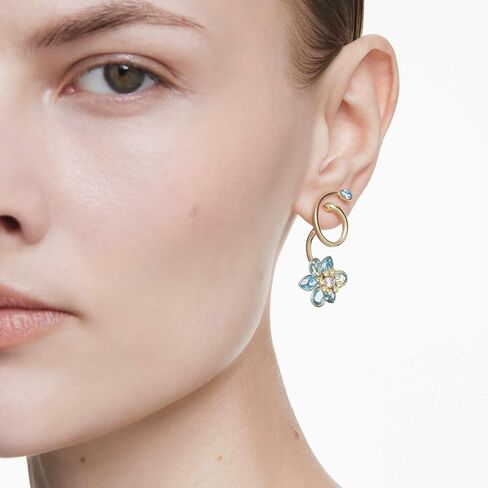 Swarovski Idyllia drop earrings, Asymmetrical design, Mixed cuts, Flower, Multicolored, Gold-tone finish in Saudi Arabia