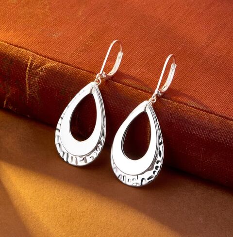 925 Sterling Silver Teardrop Dangle أقراط للنساء طبقة متدلية قطرة تتدلى من المجوهرات Hypoallergenic Boho Teardrop Leverback Dangle Elings for Jewelry Gifts in Kuwait