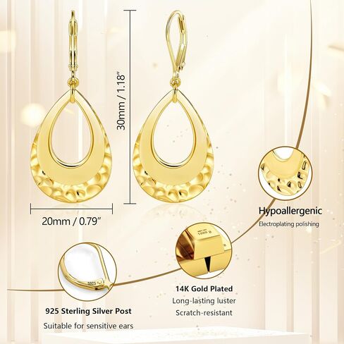 925 Sterling Silver Teardrop Dangle أقراط للنساء طبقة متدلية قطرة تتدلى من المجوهرات Hypoallergenic Boho Teardrop Leverback Dangle Elings for Jewelry Gifts in Kuwait