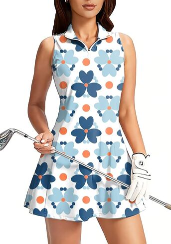 Women's Golf Sleeveless Zipper Dresses with Built in Shorts in Saudi Arabia