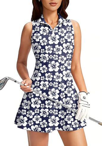 Women's Golf Sleeveless Zipper Dresses with Built in Shorts in Saudi Arabia