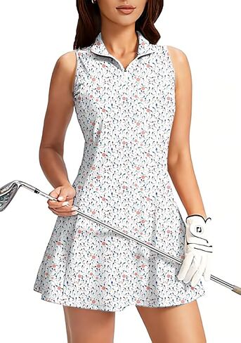 Women's Golf Sleeveless Zipper Dresses with Built in Shorts in Saudi Arabia