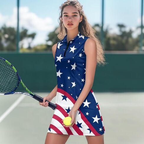 Biyejit Women's Tennis Golf Dresses Zip Up Workout Athletic Sleeveless Dress with Shorts and Pocket Pickleball Outfits in Kuwait