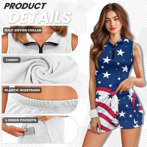 Biyejit Women's Tennis Golf Dresses Zip Up Workout Athletic Sleeveless Dress with Shorts and Pocket Pickleball Outfits in Kuwait