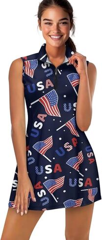 Biyejit Women's Tennis Golf Dresses Zip Up Workout Athletic Sleeveless Dress with Shorts and Pocket Pickleball Outfits in Kuwait