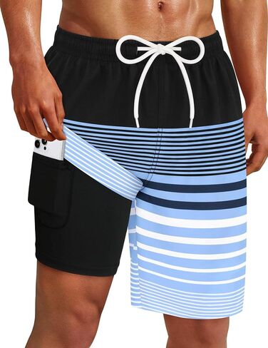 Sarfel Mens Swim Trunks with Compression Liner 9'' Quick Dry Mens Bathing Suit 9 Inch Inseam Men's Board Shorts Men Swimsuit in Saudi Arabia