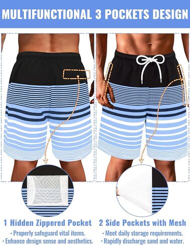 Sarfel Mens Swim Trunks with Compression Liner 9'' Quick Dry Mens Bathing Suit 9 Inch Inseam Men's Board Shorts Men Swimsuit in Saudi Arabia