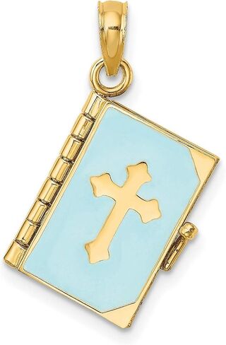 3D Blue Monamel Bible Book Pages Charm in REAL 14K Yellow Gold 18 mm × 18 مم in Saudi Arabia