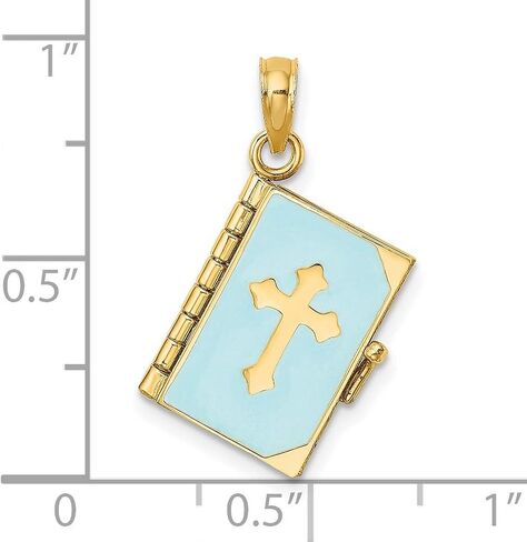 3D Blue Monamel Bible Book Pages Charm in REAL 14K Yellow Gold 18 mm × 18 مم in Saudi Arabia