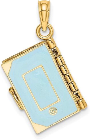 3D Blue Monamel Bible Book Pages Charm in REAL 14K Yellow Gold 18 mm × 18 مم in Saudi Arabia
