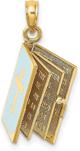 3D Blue Monamel Bible Book Pages Charm in REAL 14K Yellow Gold 18 mm × 18 مم in Saudi Arabia