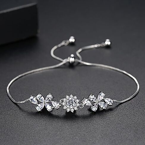 Pear/Round Cut White Moissanite Links Bracelet for Women, Snowflake Design, Ideal Gift for Christmas or Birthday in Saudi Arabia