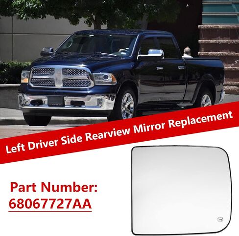 Driver Left Side Mirror Glass Rearview Mirror Glass Power Heated for Ram 1500 2500 3500 2010-2015 Replacement 68067727AA in Kuwait