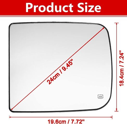 Driver Left Side Mirror Glass Rearview Mirror Glass Power Heated for Ram 1500 2500 3500 2010-2015 Replacement 68067727AA in Kuwait