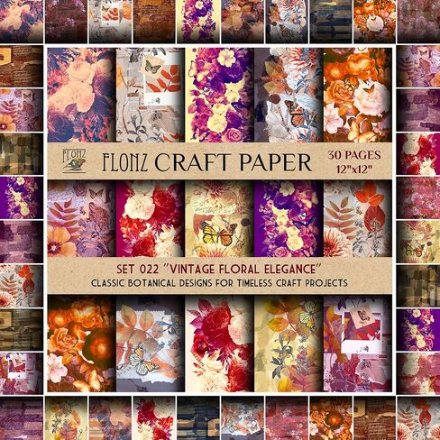 Scrapbook Paper (30 pages 12"x12") Vintage Blooms: Elegant Antique Floral Designs for Timeless and Sophisticated Paper Creations FLONZ Vintage Styled Double Sided Paper Pad for Craft Cardmaking in Saudi Arabia