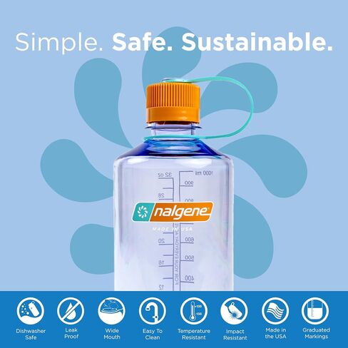 زجاجة مياه Nalgene Sustain Tritan خالية من مادة BPA مصنوعة من مواد مشتقة من 50% من النفايات البلاستيكية، 32 أونصة، فم ضيق، زبدة in Kuwait