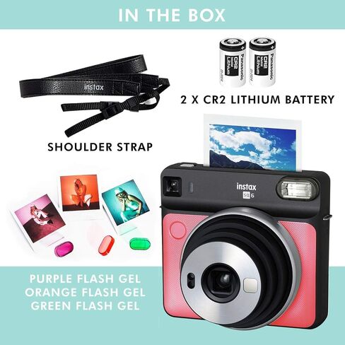 كاميرا Fujifilm instax Square SQ6 الفورية (أزرق معدني) + 20 ورقة فيلم مربع فوري + حزام كاميرا Xpix + قماش من الألياف (ضمان الولايات المتحدة الأمريكية) in Saudi Arabia