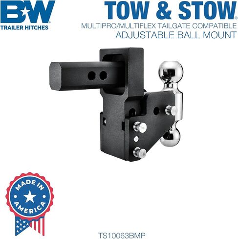 B&W Trailer Hitches MultiPro Tow & Stow Adjustable Trailer Hitch Ball Mount Compatible with MultiPro Tailgate - Fits 2" Receiver, Tri-Ball (1-7/8" x 2" x 2-5/16"), 2.5" Drop, 10,000 GTW - TS10064BMP in Saudi Arabia
