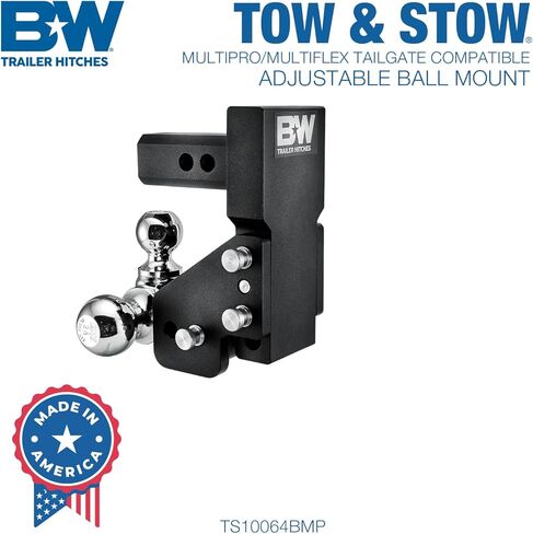 B&W Trailer Hitches MultiPro Tow & Stow Adjustable Trailer Hitch Ball Mount Compatible with MultiPro Tailgate - Fits 2" Receiver, Tri-Ball (1-7/8" x 2" x 2-5/16"), 2.5" Drop, 10,000 GTW - TS10064BMP in Saudi Arabia