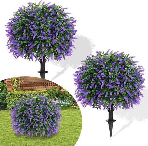 3FT Artificial Lavender Topiary Trees with Spike, 2 Pack UV Resistant Artificial Outdoor Shrubs Fake Bushes, Fake Plants for Indoor Outdoor Front Porch Garden Decor in Kuwait