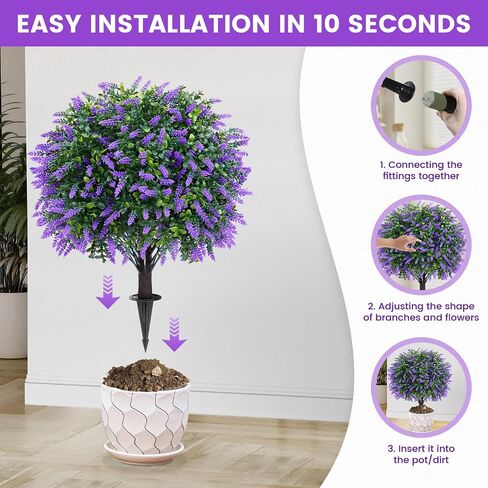 3FT Artificial Lavender Topiary Trees with Spike, 2 Pack UV Resistant Artificial Outdoor Shrubs Fake Bushes, Fake Plants for Indoor Outdoor Front Porch Garden Decor in Kuwait