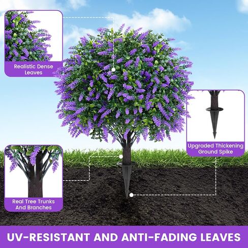 3FT Artificial Lavender Topiary Trees with Spike, 2 Pack UV Resistant Artificial Outdoor Shrubs Fake Bushes, Fake Plants for Indoor Outdoor Front Porch Garden Decor in Kuwait