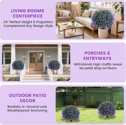 3FT Artificial Lavender Topiary Trees with Spike, 2 Pack UV Resistant Artificial Outdoor Shrubs Fake Bushes, Fake Plants for Indoor Outdoor Front Porch Garden Decor in Kuwait