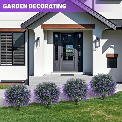 3FT Artificial Lavender Topiary Trees with Spike, 2 Pack UV Resistant Artificial Outdoor Shrubs Fake Bushes, Fake Plants for Indoor Outdoor Front Porch Garden Decor in Kuwait