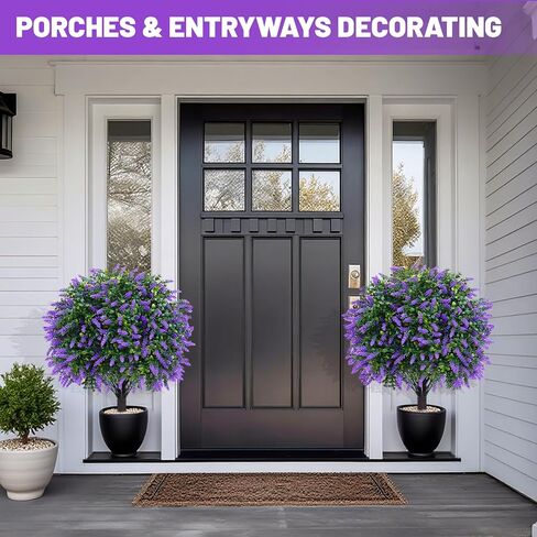 3FT Artificial Lavender Topiary Trees with Spike, 2 Pack UV Resistant Artificial Outdoor Shrubs Fake Bushes, Fake Plants for Indoor Outdoor Front Porch Garden Decor in Kuwait