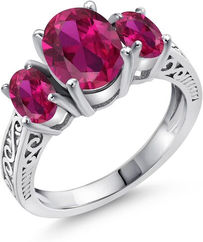 Gem Stone King 925 Sterling Silver Gemstone Birthstone 3-Stone Ring | Oval 9X7MM and 6X4MM | Three Stone Wedding Engagement Anniversary Promise Ring For Women in Saudi Arabia