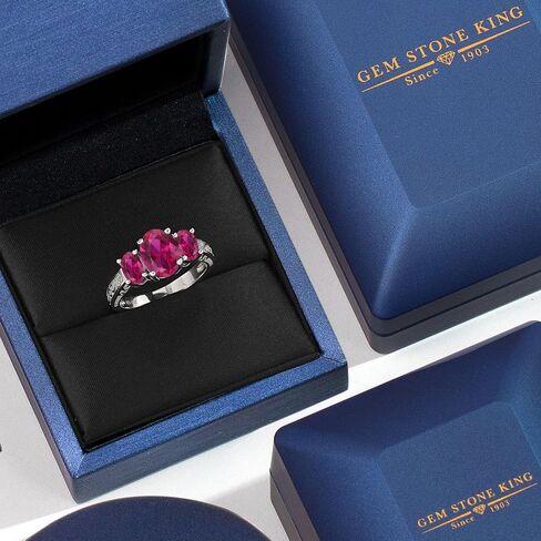 Gem Stone King 925 Sterling Silver Gemstone Birthstone 3-Stone Ring | Oval 9X7MM and 6X4MM | Three Stone Wedding Engagement Anniversary Promise Ring For Women in Saudi Arabia