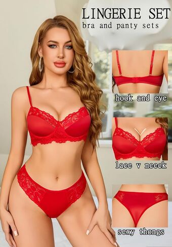 Avidlove Lingerie Sets for Women Sexy Underwire Bra and Pany Set Floral Lace 2 Pieces Underwear Satin Lingerie Outfit in Saudi Arabia
