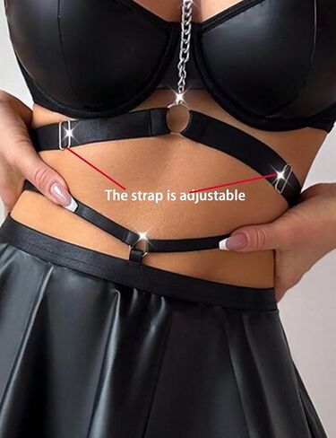 Women Sexy Leather Lingerie Set Choker Chain Mini Lingerie Dress Strappy Bra Skirt Outfits in Saudi Arabia
