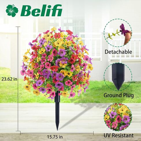 23.6" Purple Faux Flowers for Outdoor Planters, Artificial Flowers for Outdoors UV Resistant Topiary Ball Trees, Faux Bushes with Ground Stake,Greenery Fake Plants for Garden Front Porch Decorations in Saudi Arabia