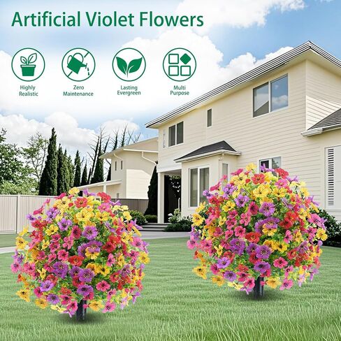 23.6" Purple Faux Flowers for Outdoor Planters, Artificial Flowers for Outdoors UV Resistant Topiary Ball Trees, Faux Bushes with Ground Stake,Greenery Fake Plants for Garden Front Porch Decorations in Saudi Arabia