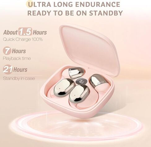 سماعات رأس بلوتوث لاسلكية مفتوحة الأذن من ZIHNIC مع ميكروفون، بطارية 28 ساعة، مقاومة للماء IPX5، خطافات أذن مريحة، متوافقة مع أي هاتف - أسود in Kuwait