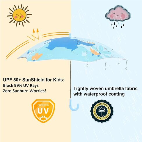 Baodini Kids UV ومظلة المطر الحماية من أشعة الشمس مع حواف مستديرة للأولاد الصغار الصغار سهلة GRP منحنية مقبض عصا مظلة مع شريط عاكس in Kuwait